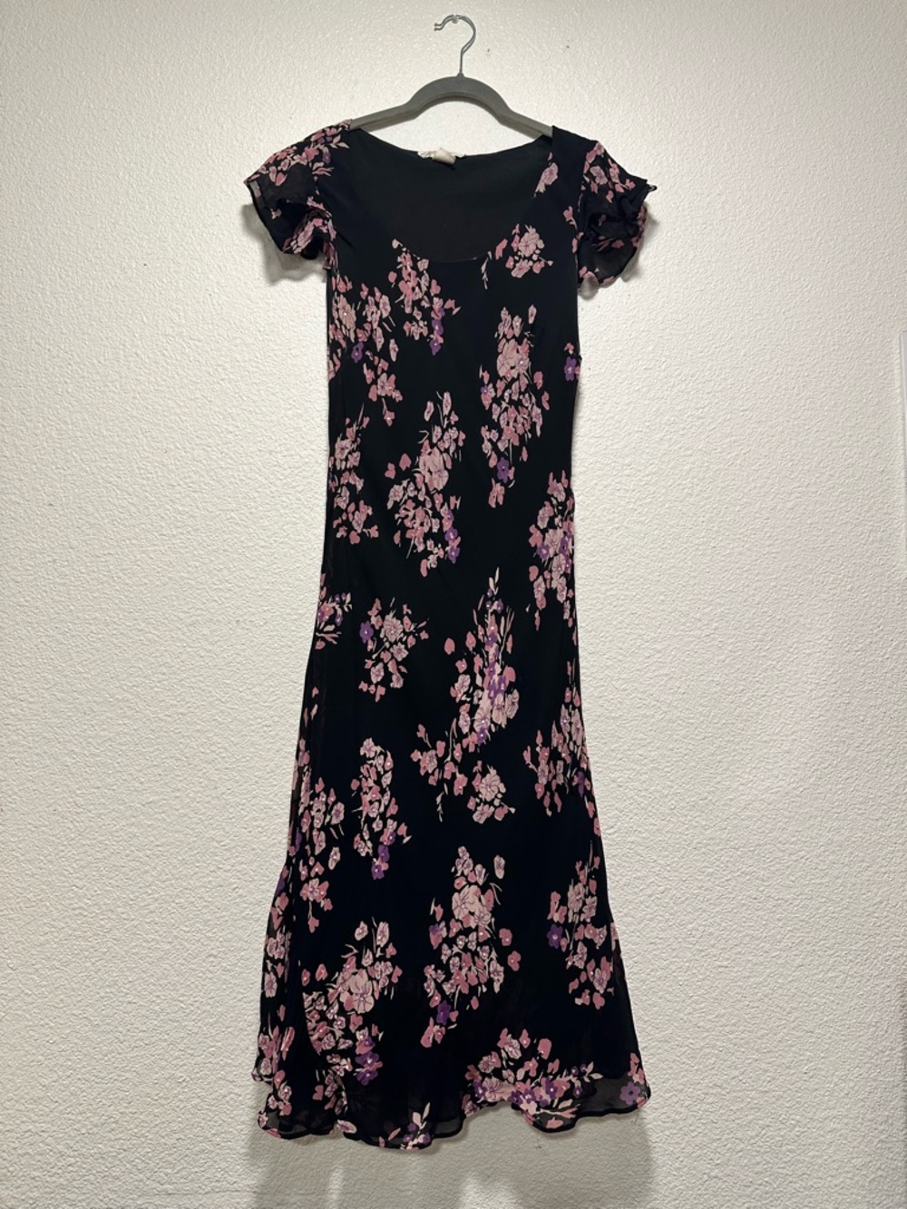dressbarn Black Maxi Dress with Pink Floral Print